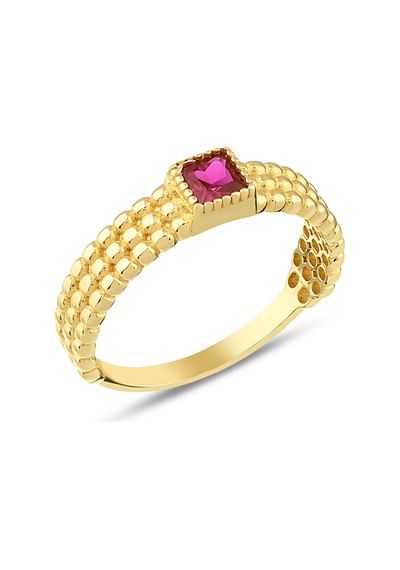 Debora Jewelry 14 Ayar Altın Kare Model Pembe Taşlı Yüzük