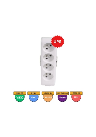Viko Multi-let 4'lü Grup Priz UPS Topraklı Çocuk Korumalı Klemensli Beyaz - 90110400