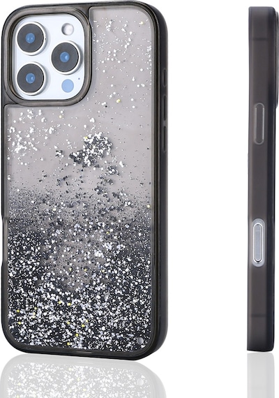 Goocamp Apple iPhone Uyumlu 14 Pro Max Kılıf Sıvılı Simli Şeffaf Arka Yüzey Keto Silikon Kapak - Siyah