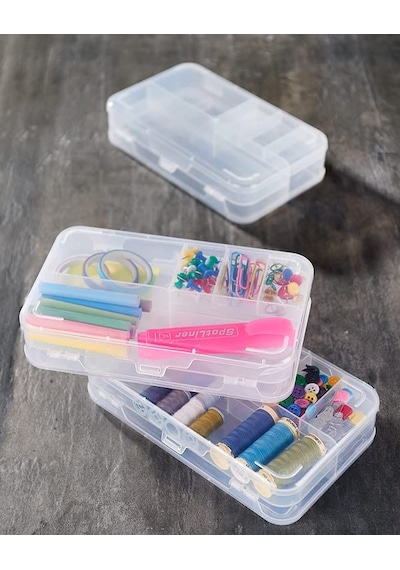 Şeffaf Plastik Bölmeli Çift Taraflı Hobi Dikiş Iğne Kutusu Düzenleyici Arduino Balıkçı Malzeme Saklama Organizer 1 Açık Bej