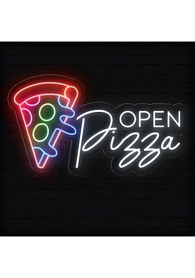 Open Pizza Yazılı Neon Tabela Beyaz