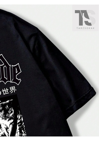 Startmore Goth Men Harfli Kartal Ve Kaplan Grafikli Tişört Siyah