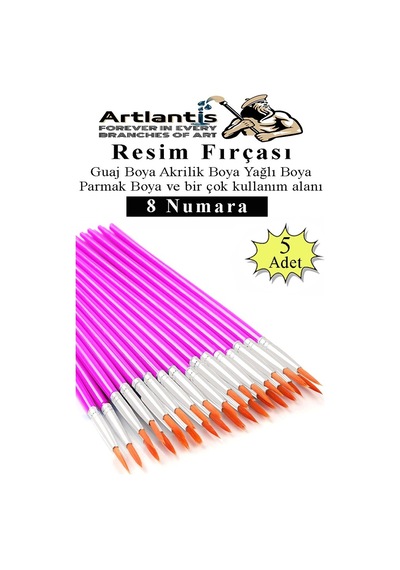 Resim Fırçası 8 Numara 5 Adet Yuvarlak Uçlu Sentetik Resim Fırça Ekonomik Suluboya Akrilik Boya Guaj Boya Yağlı Boya