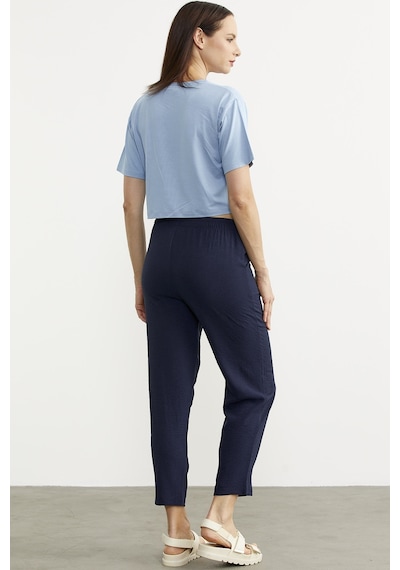 Paça Büzgü Detaylı Krep Pantolon - Lacivert 001