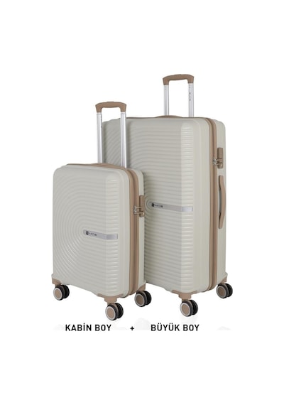 Mçs Bavul Büyük Ve Kabin 2li Set Kırılmaz Silikon Valiz V374 Kemik/şampanya Kemik - Şampanya