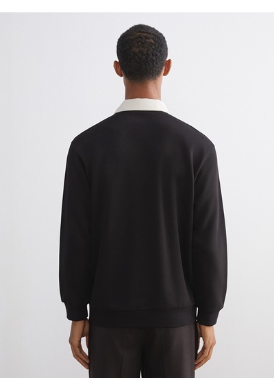 Lcw Vision Kahverengi Kontrast Polo Yakalı Erkek Sweatshirt