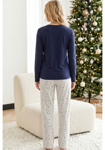 Siyah İnci Yılbaşı Temalı Pamuklu Likralı Örme Pijama Takım26240339 Lacivert Siyah İnci Yılbaşı Temalı Pamuklu Likralı Örme Pijama Takım26240339 Lacivert