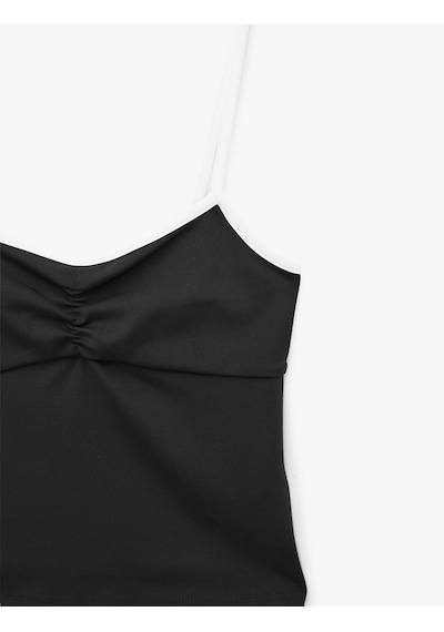 Koton Renk Kontrastlı Slim Fit Büzgülü İnce Askılı Spor Atlet Siyah 7wak30033nk