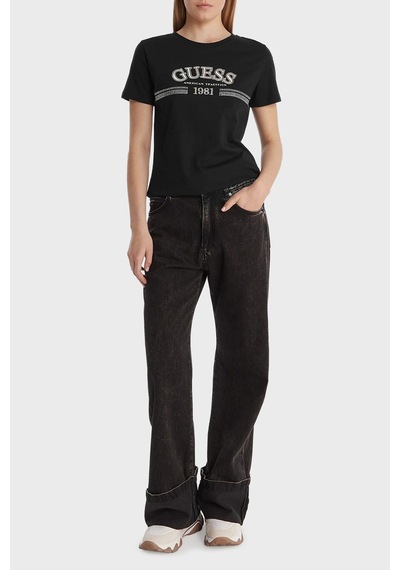 Guess Bayan T Shirt V6rı16 I3z14 Jblk Siyah Siyah