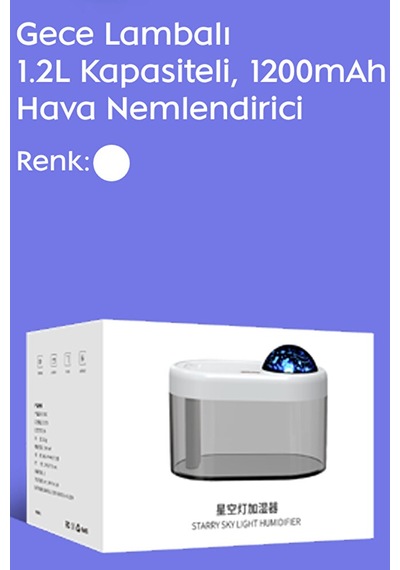 Şarjlı 1.2 Litre Oda Hava Nemlendirici Gökyüzü Projektör Gece L Şarjlı 1.2 Litre Oda Hava Nemlendirici Gökyüzü Projektör Gece L