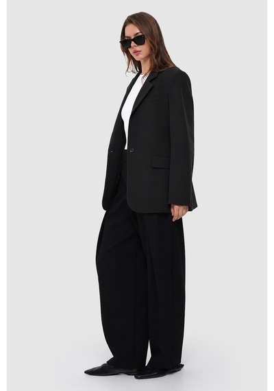 Thalure Kadın Siyah Tek Düğmeli Oversize Blazer