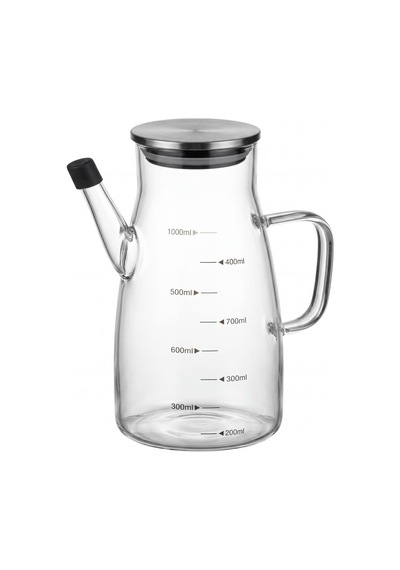 Makri Home 1000 Ml Cam Yağlık Sirkelik Sürahi, 22 Cm Yükseklik, 10 Cm Çap, Paslanmaz Çelik Kapaklı Şeffaf