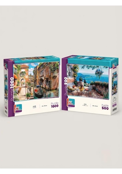 Venedik Ve Limana Karşı İkili Set - 1000 + 500 Parça İkili Puzzle Seti