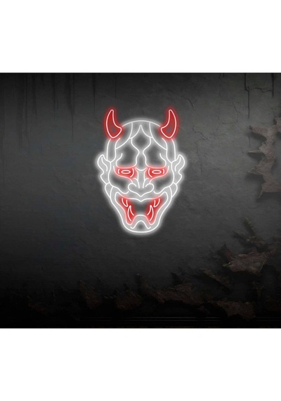 Lucifer Şeytan Figürlü Neon Tabela Beyaz