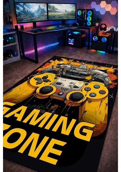 Gaming Zone Joystick Tasarım Yıkanabilir Kaymaz Taban Genç Odası Halısı Gnc4