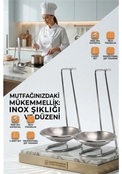 Inox Kepçe Standı - 2 Li Kaşık Kepçe Standı- Profesyonel Şef Tasarımı 722045