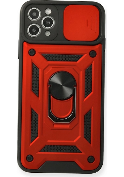 Newface Apple iPhone Uyumlu 11 Pro Max Kılıf Pars Lens Yüzüklü Silikon Semeglbl - 64 - Kırmızı
