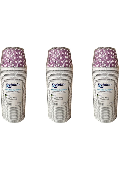 Dolphin Muffin Kağıt Karton Mor Puantiyeli Cupcake Kek Kalıbı Kapsülü Kabı - 50 Adetlik 3 Paket