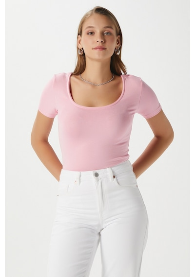 Ritnice Kadın Favor Lux Touch Yumuşak Doku U Yaka Pembe Bluz