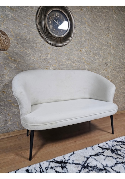 Zafir İkili Teddy Siyah Boyalı Sivriltme Ayak Çay Seti Koltuk İkili Berjer , Balkon, Salon, Ofis Krem