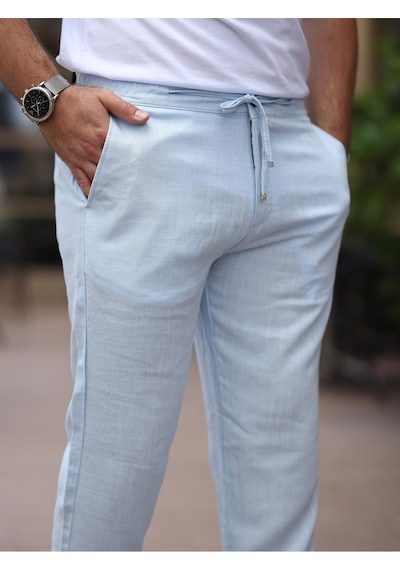 Keten Jogger Pantolon Açık Mavi