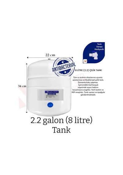 Su Arıtma Tankı 8lt Tüm Cihazlara Uyumlu, Nsf Onaylı, Paslanmaz Ç