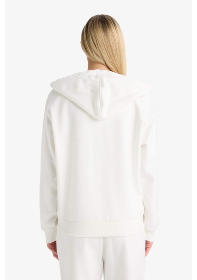 Defacto Relax Fit Kapüşonlu Basic Düz Kalın Fermuarlı Sweatshirt C1809ax25auer105 Ekru