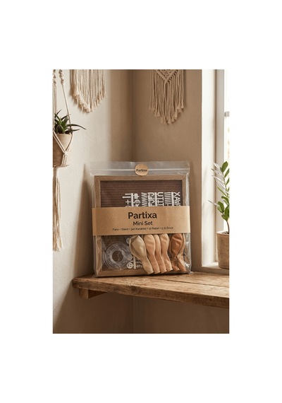 Boho Toprak Tonları Doğum Günü Süsleme Mini Set Kahve Keçe Yazı Panosu Standlı Balon Zincirli Standart