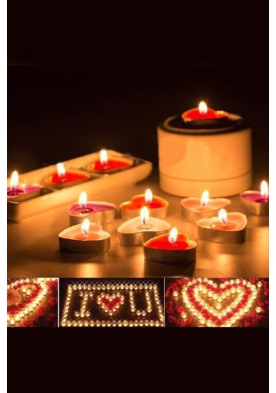 8 Adet Kalp Şeklinde Tea Light Mum Kırmızı