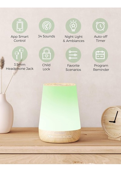 White Noise Makinesi, 34 Ses, 7 Renkli Gece Lambası, App Kontrollü Uyku Yardımı Krem