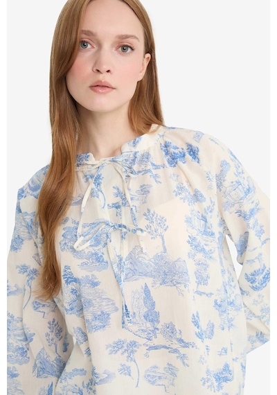 Defacto Relax Fit Çiçek Desenli Vual Uzun Kollu Gömlek Tunik F4558ax25hsbe751 Mavi