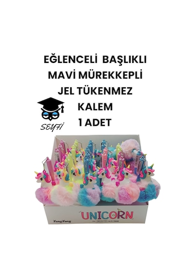 Eğlenceli Başlıklı İnce Uçlu Jel Tükenmez Kalem Mavi Mürekkep 1