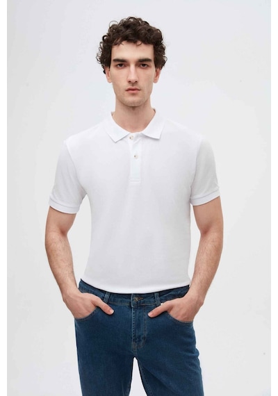 D's Damat Ds Damat Regular Fit Beyaz Pike Dokulu %100 Pamuk Kıvrılmaz Polo Yaka Nakışlı T-shirt 4HC14ORT51000 Beyaz