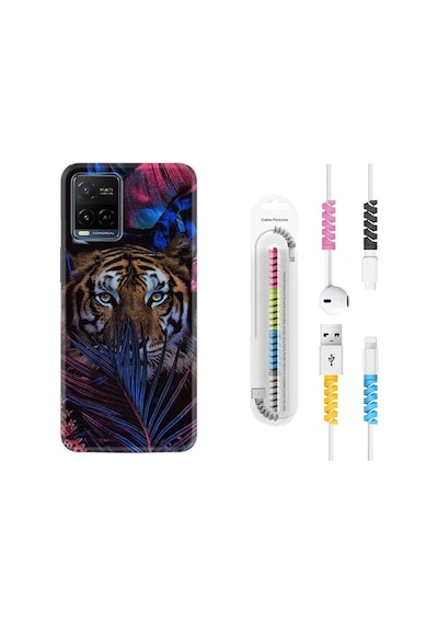 Vivo V21 Kılıf Kablo Koruyuculu Flowers Tiger 1319