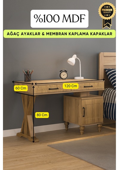 Alin Wood Çalışma Masası Riviera Renk Mdf Gürgen Ağacı Ayaklı Diğer