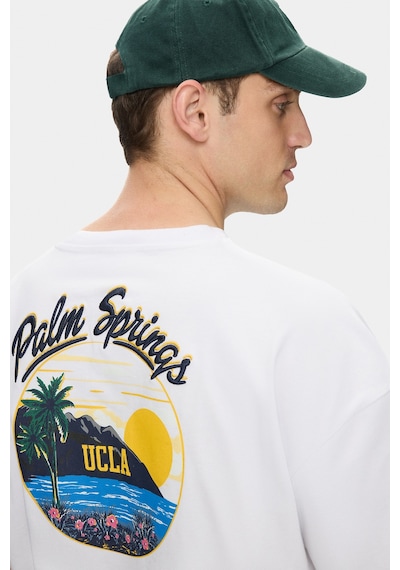 Ucla Kaıus Beyaz Bisiklet Yaka Baskılı Ve Nakışlı %100 Pamuk Oversize Erkek Tshirt