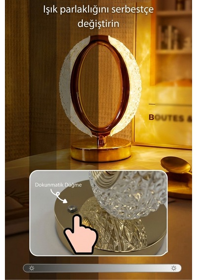 Halka Kristal Led Masa Lambası 3 Renk Işıklı Dekoratif Aydınlatma 8381888