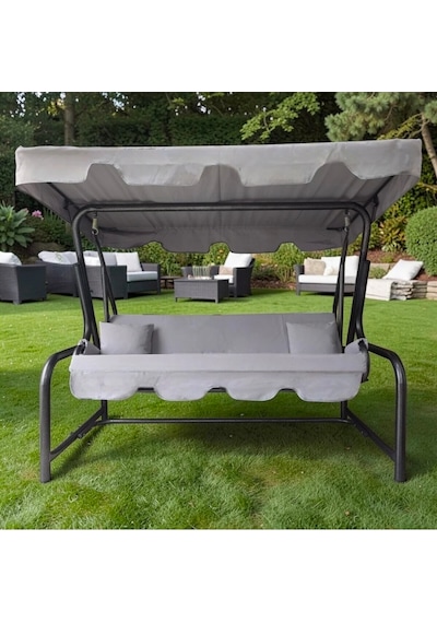 Süngersiz Tenteli Salıncak Kumaş Seti 3kişilik 164x47 Cm Süngersiz Lüx Panama Açık Gri