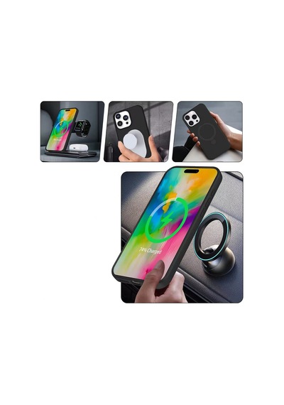 Apple Uyumlu iPhone 16 Pro Max Kılıf 360 Derece Döner Standlı Magsafe Kamera Lens Korumalı Silikon Ata Pro Tech Siyah