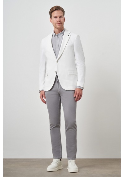 Morven Erkek Beyaz Örme Desenli Mono Yaka Slim Fit Ceket 25ms002018600 Beyaz