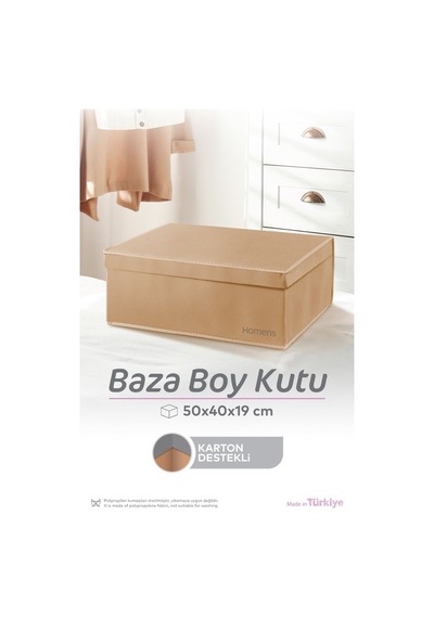 Kapaklı Cırt Bantlı Baza Boy Kutu Hurç 5 Adet 50x40x19 Bej