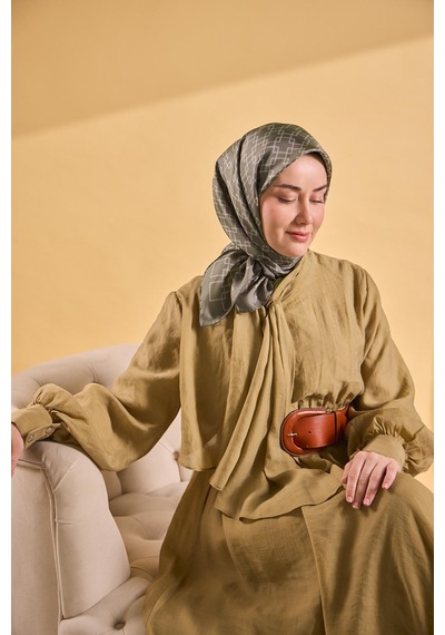 Silk Home Twill İpek Eşarp Zincir Yeşil Gri Çok Renkli