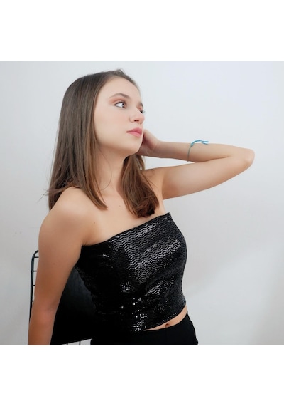 Mois Atelier Payetli Crop Büstiyer, Tasarım, Hediye, Büyük Beden Siyah
