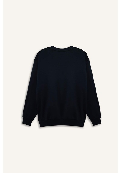 Defacto Boxy Fıt Bisiklet Yaka Pike Sweatshirt H1001ax26spnv64 Lacivert-nv64