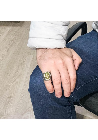 Unakite Taş Yüzük - 925 Ayar Saf Gümüş Erkek Yüzük Gümüş