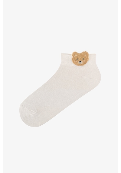 Penti Beyaz Kahve Cute Teddy Bear Pamuklu 3 Çift Patik Çorap Beyaz - Kahve