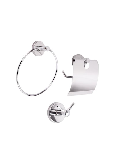 Vidalı Lavabo Banyo Wc Bez Havlu, Çatal Askı Ve Tuvalet Kağıtlık 3'lü Set Krom Metal Metal