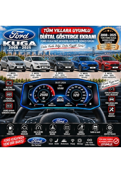 Ford Puma 2002-2025 Model Uyumlu Harici Digital Gösterge Odb Ekran Arıza Göstergesi Turbo Gösterge Hayalet Ekran
