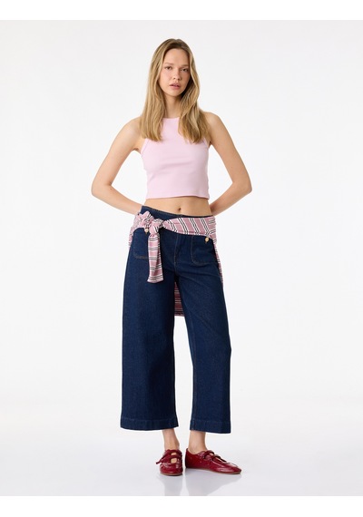 Koton Pamuklu Cepli Normal Bel Culotte Pantolon - Culotte Jeans Koyu İndigo 7wal40032md Indigo Koton Pamuklu Cepli Normal Bel Culotte Pantolon - Culotte Jeans Koyu İndigo 7wal40032md Indigo