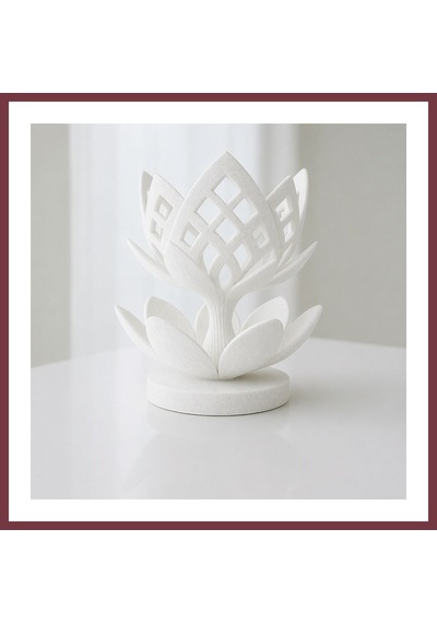 Storeşahin 3d Baskı Lotus Çiçeği Mumluk - Dekoratif Tealight Mumluk-beyaz Shn0720